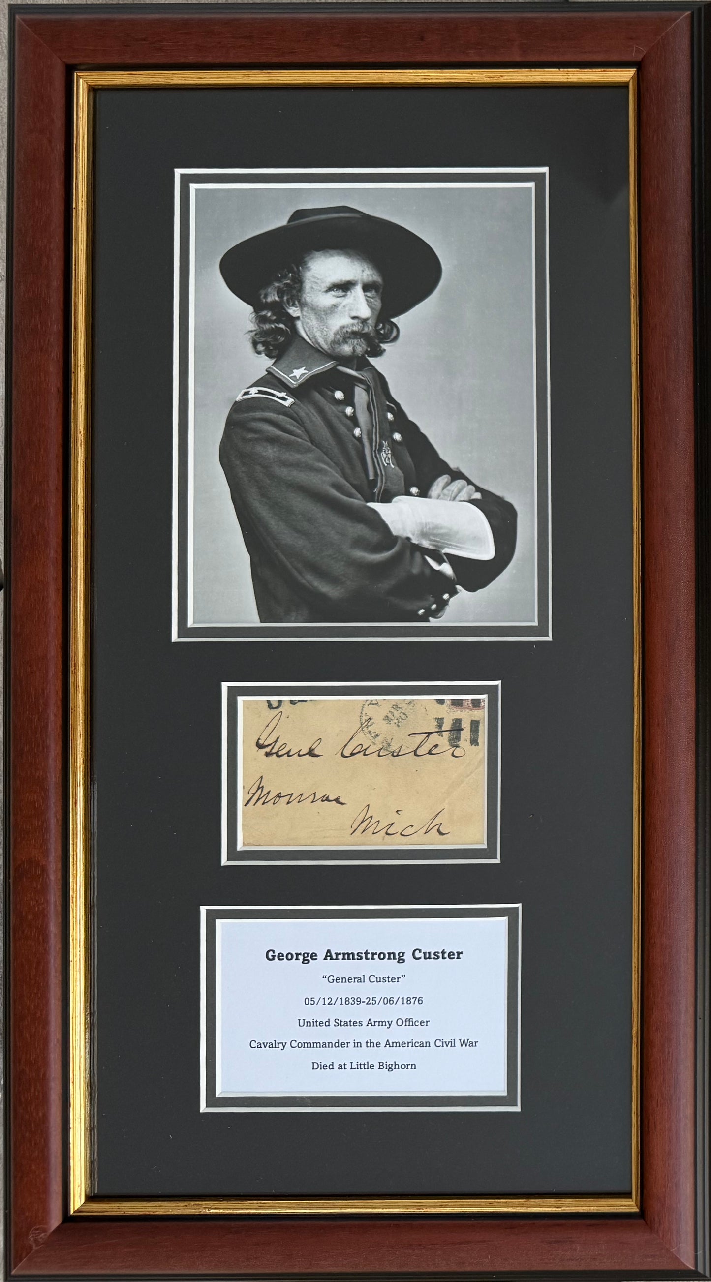 General George Armstrong Custer, Hand Signed Envelope Presentation & COA