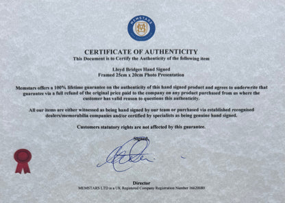 Lloyd Bridges, American Actor, Hand Signed Framed, Mounted Original Magazine Page & COA