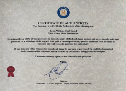 Robin Williams, Comedian, Actor, Hand Signed Framed Original Photo & COA