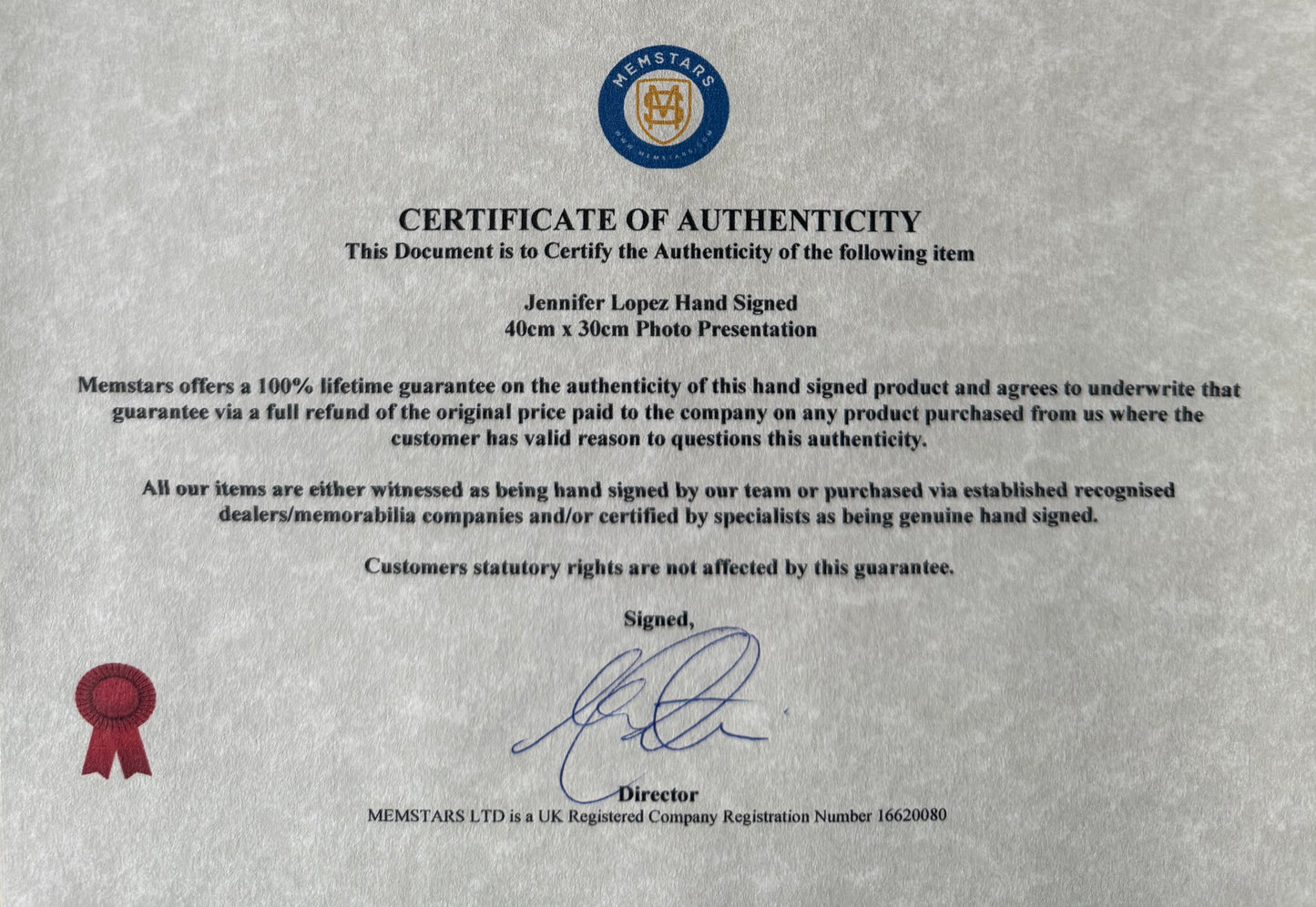 Jennifer Lopez, Actress, Singer, Cultural Icon, Hand Signed Framed Photo With COA