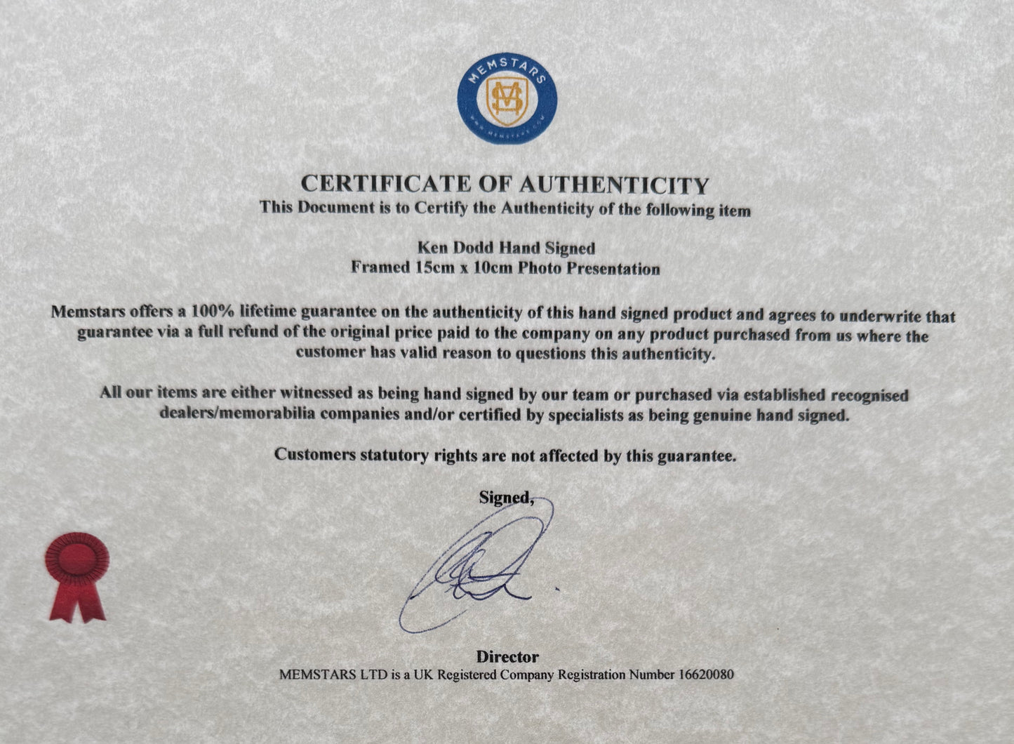 Ken Dodd, Hand Signed Framed Publicity Photo & COA