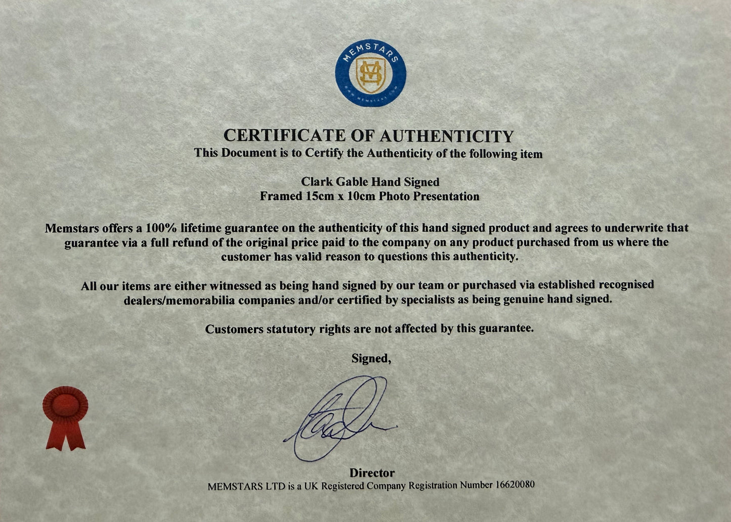 Clark Gable Framed Guaranteed Hand Signed Original Photo Presentation With COA