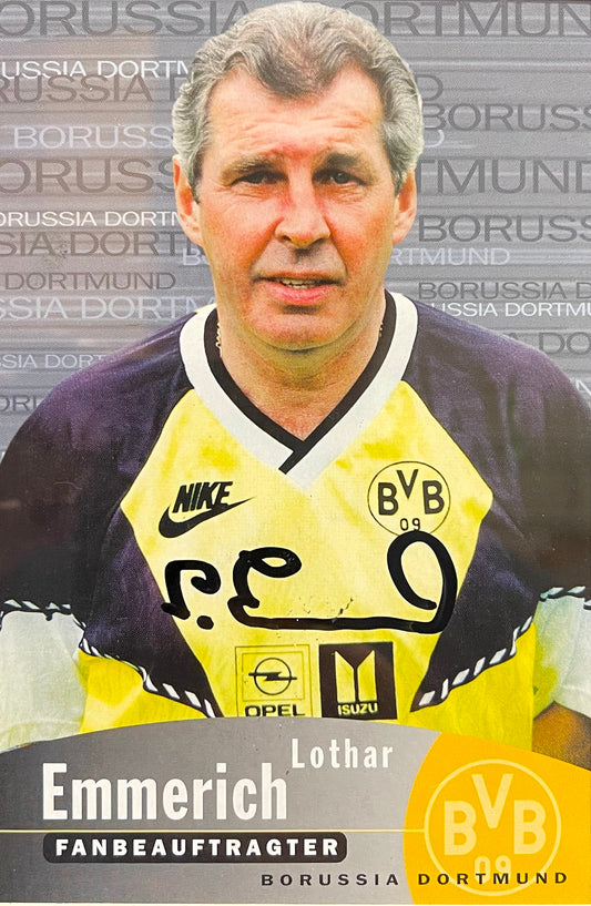 LOTHAR EMMERICH BVB/GERMAN LEGEND HAND SIGNED PHOTO WITH COA