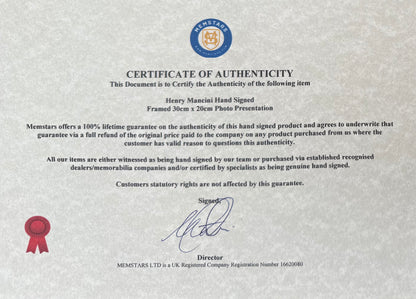 Henry Mancini, Film Composer, Hand Signed Framed 30cm x 20cm Photo Presentation & COA