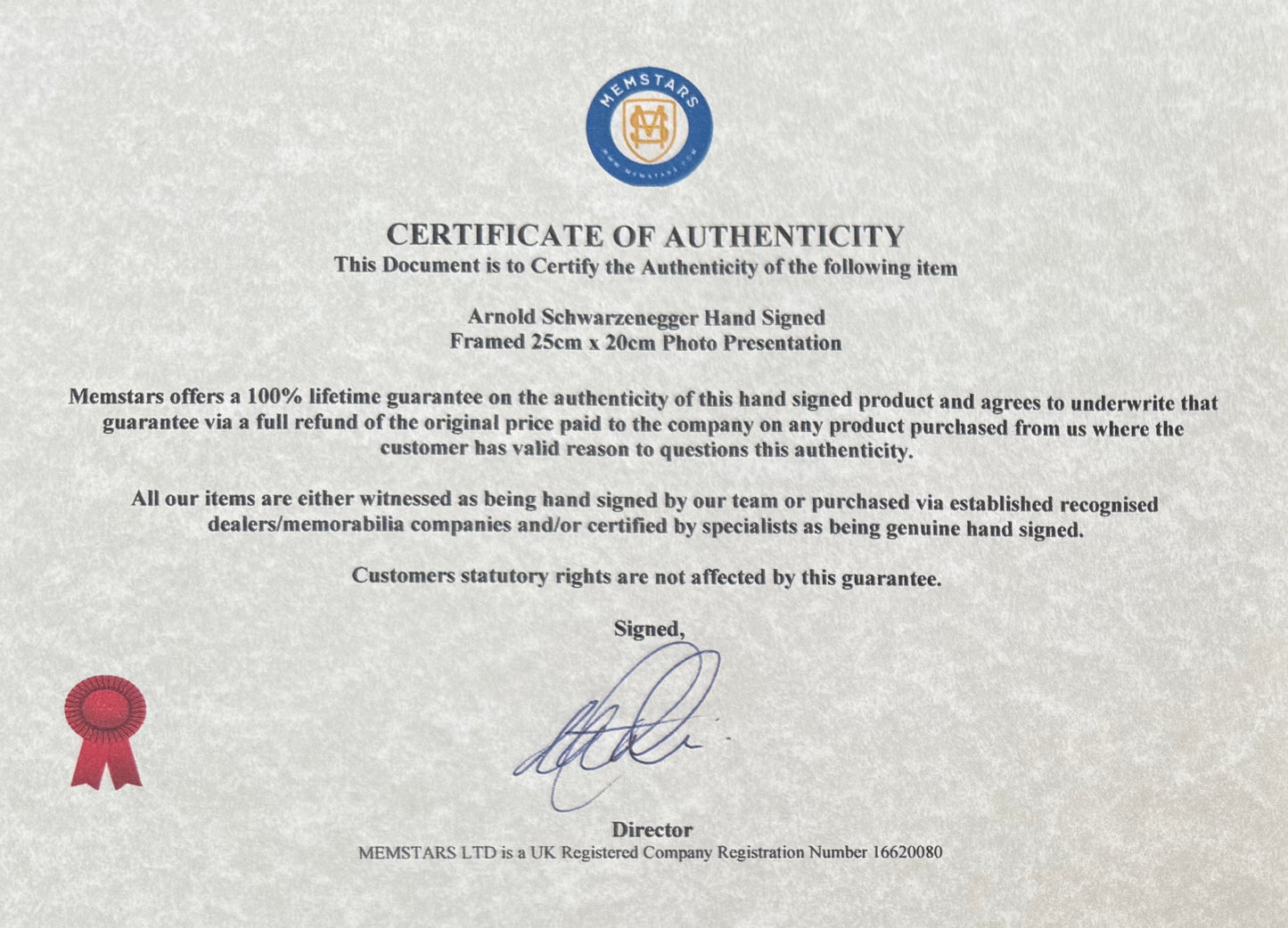 Arnold Schwarzenegger, Actor, Hand Signed Framed, Mounted Original Photo & COA