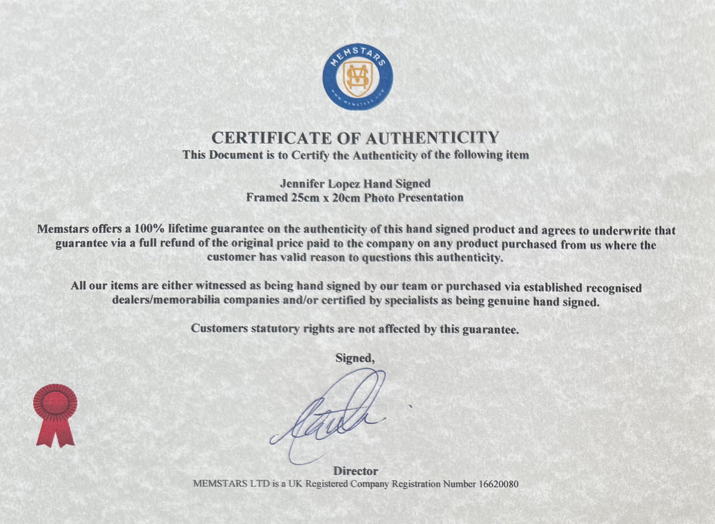 Jennifer Lopez, Actress, Singer, Cultural Icon, Hand Signed Framed Photo With COA