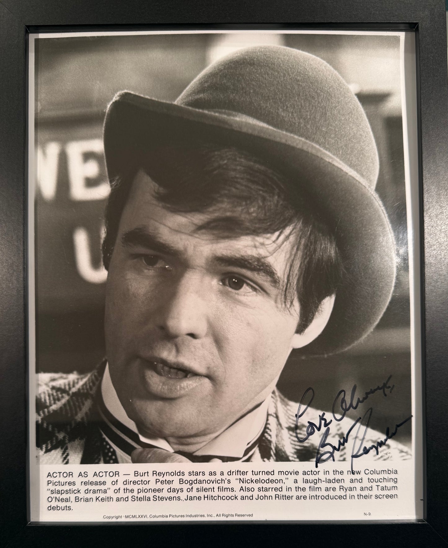 Burt Reynolds Hand Signed Framed 25cm x 20cm 'Nickelodeon' Film Photo With COA