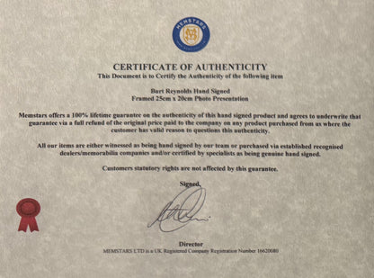 Burt Reynolds Hand Signed Framed 25cm x 20cm 'Nickelodeon' Film Photo With COA