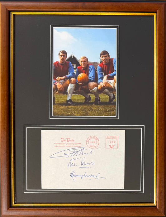 Moore, Hurst, Peters, West Ham United Legends Guaranteed Hand Signed First Day Cover Presentation & COA