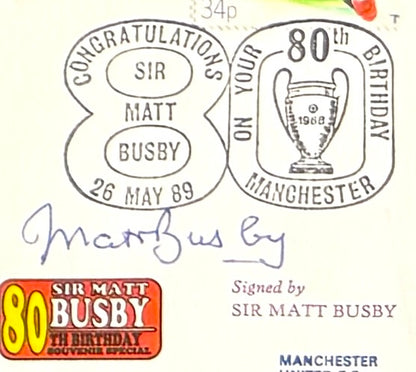 Matt Busby, Manchester United Legend, Stunning Hand Signed FDC Presentation & COA