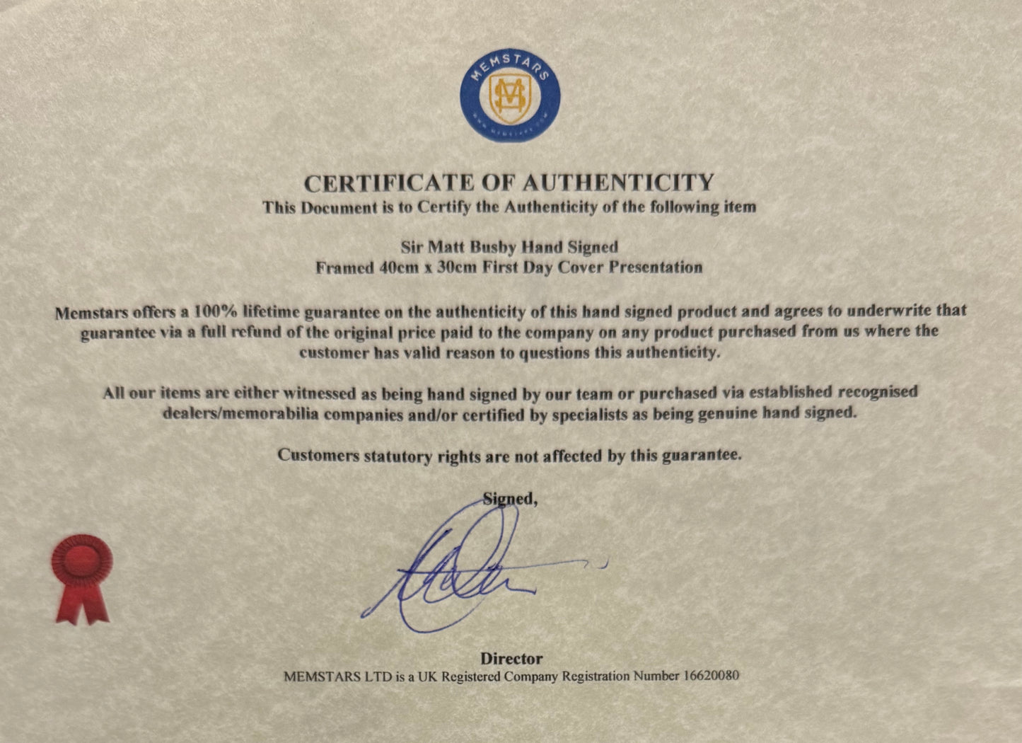 Matt Busby, Manchester United Legend, Stunning Hand Signed FDC Presentation & COA