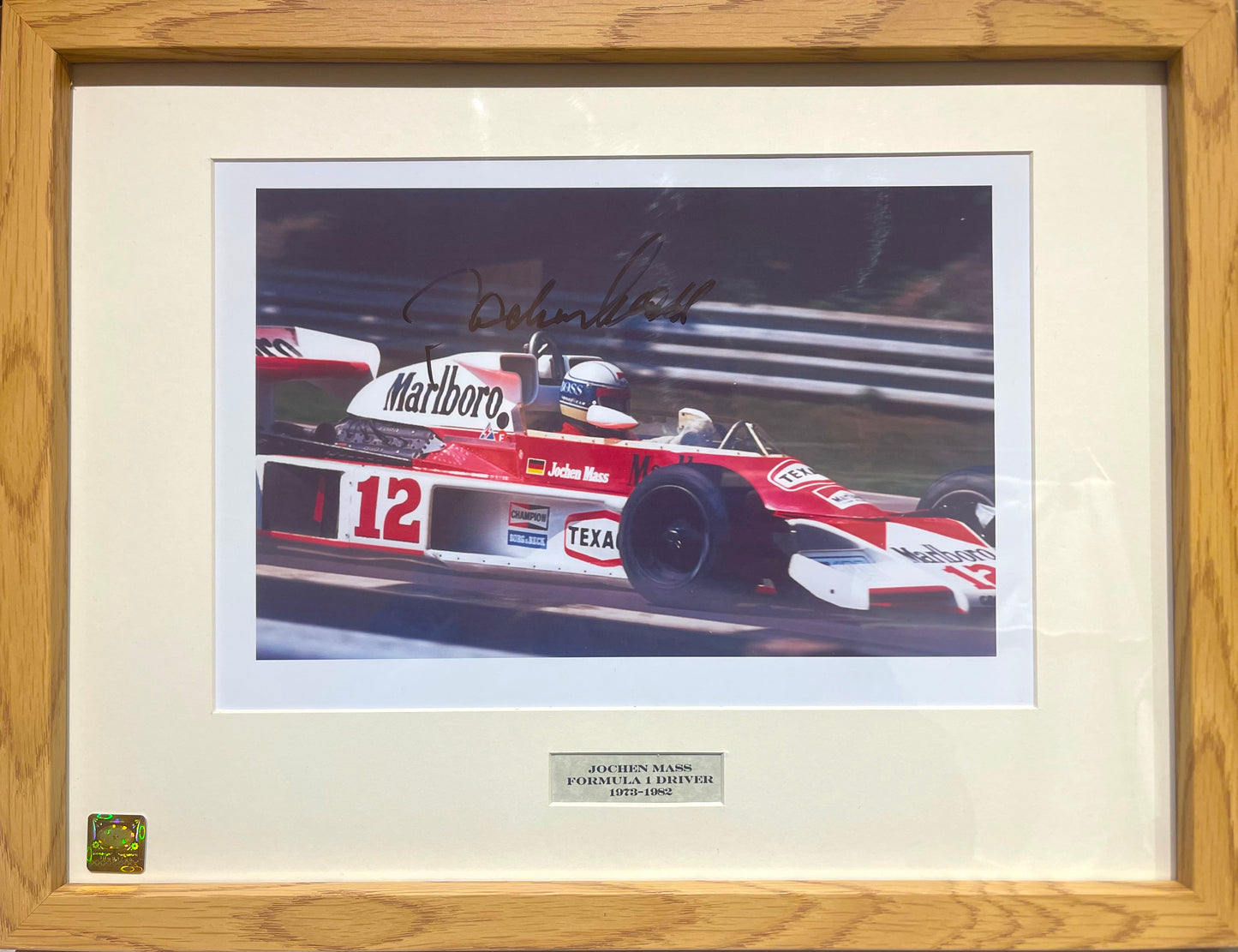 JOCHEN MASS F1 DRIVER HAND SIGNED FRAMED PHOTO WITH COA