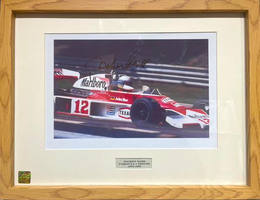 JOCHEN MASS F1 DRIVER HAND SIGNED FRAMED PHOTO WITH COA