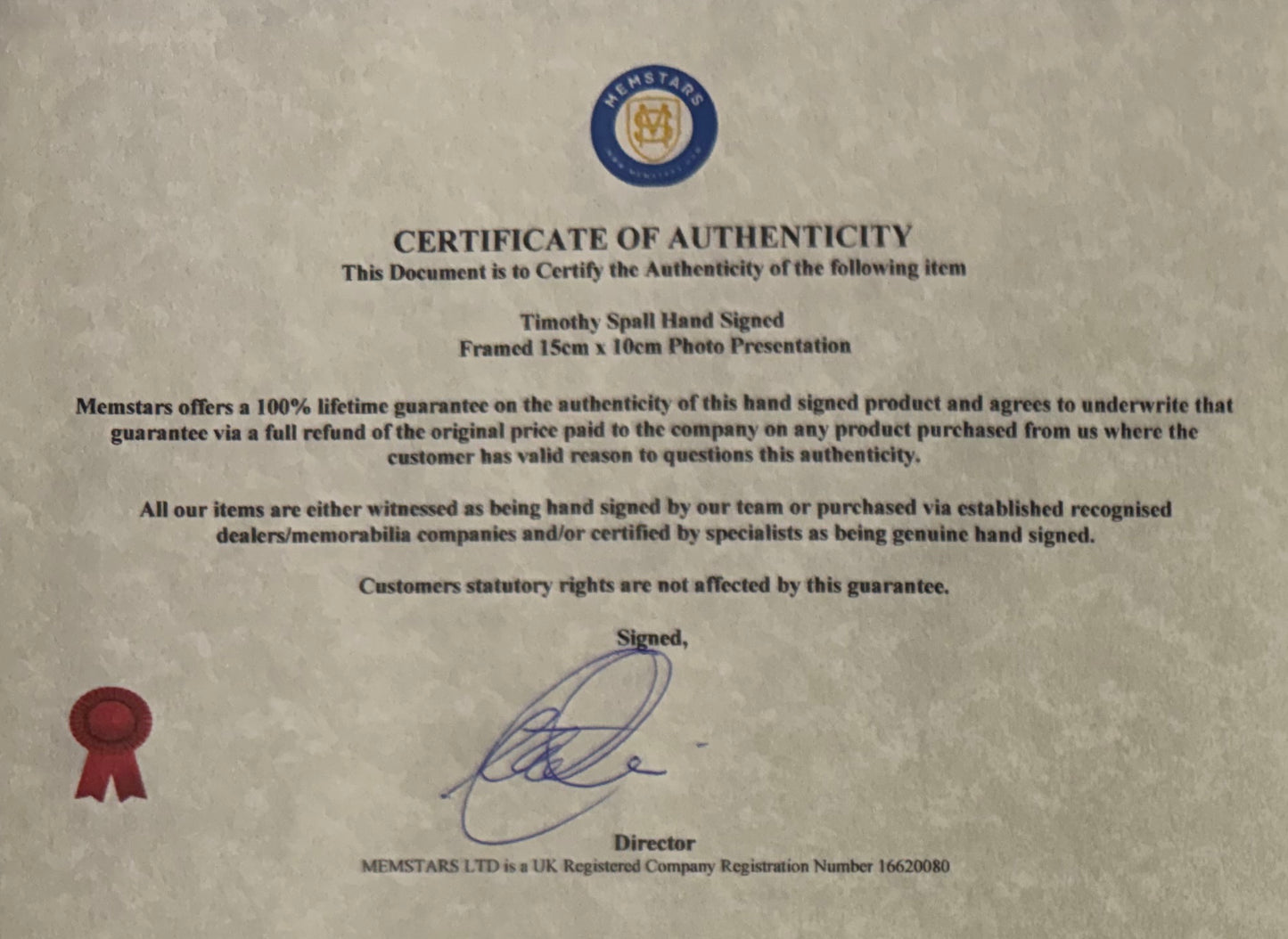 Timothy Spall, Famous Harry Potter English Actor, Hand Signed Photo With COA