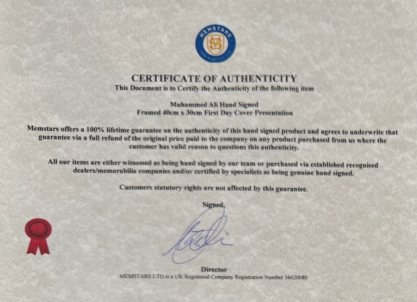 Muhammad Ali, 'The Greatest'. Hand Signed Mounted FDC Presentation & COA