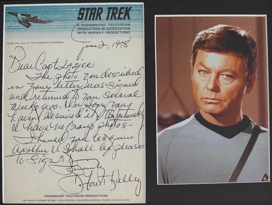 DeForest Kelley, Doctor 'Bones' McCoy, Star Trek Original Series Hand Signed Framed Letter & COA