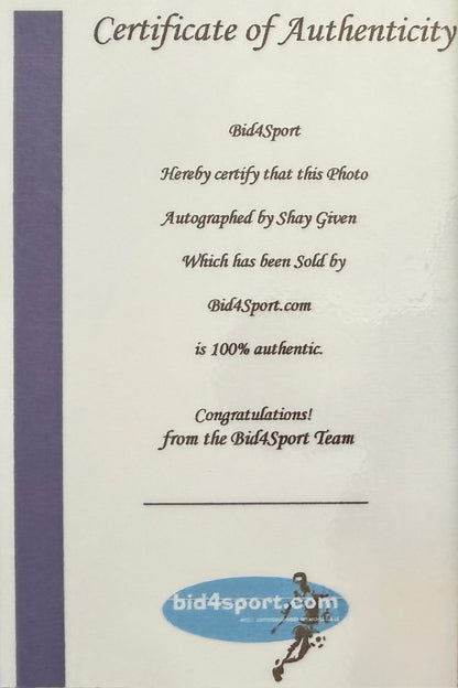 Shay Given, Newcastle United Hand Signed Famed Photo & COA