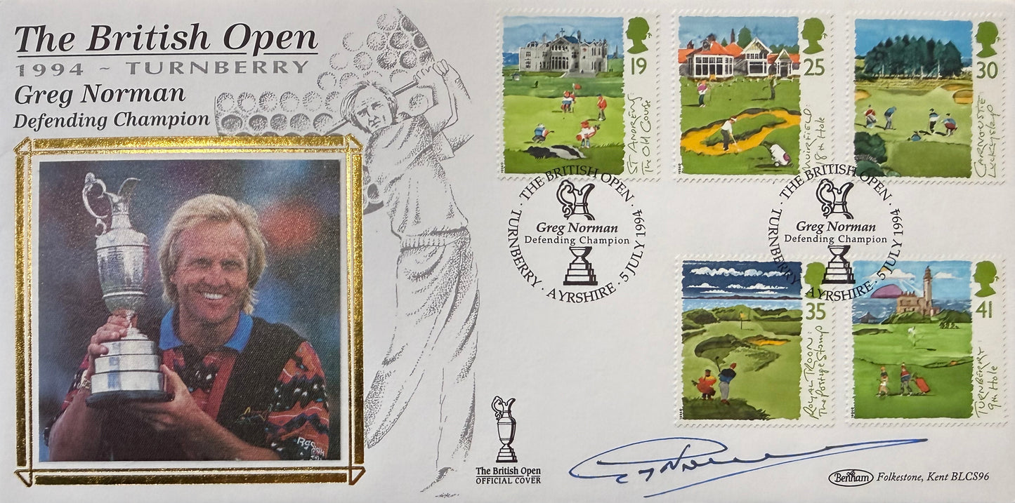Greg Norman, Golf Legend, Hand Signed First Day Cover FDC 40cm x 30cm Framed With COA