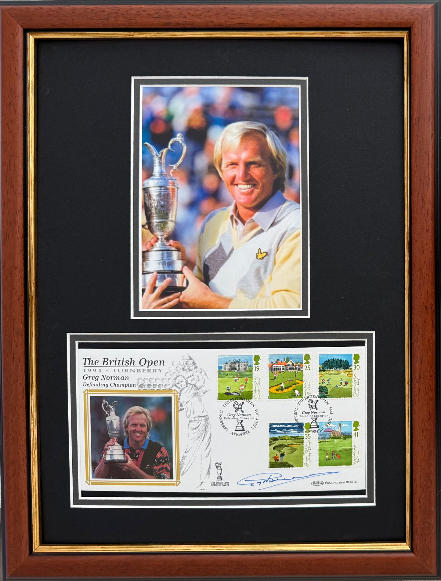 Greg Norman, Golf Legend, Hand Signed First Day Cover FDC 40cm x 30cm Framed With COA
