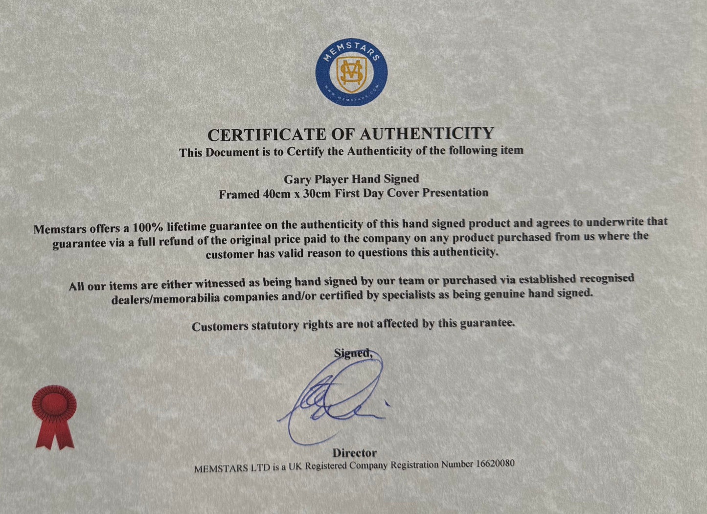 Gary Player, Golf Legend, Hand Signed First Day Cover FDC 40cm x 30cm Framed With COA