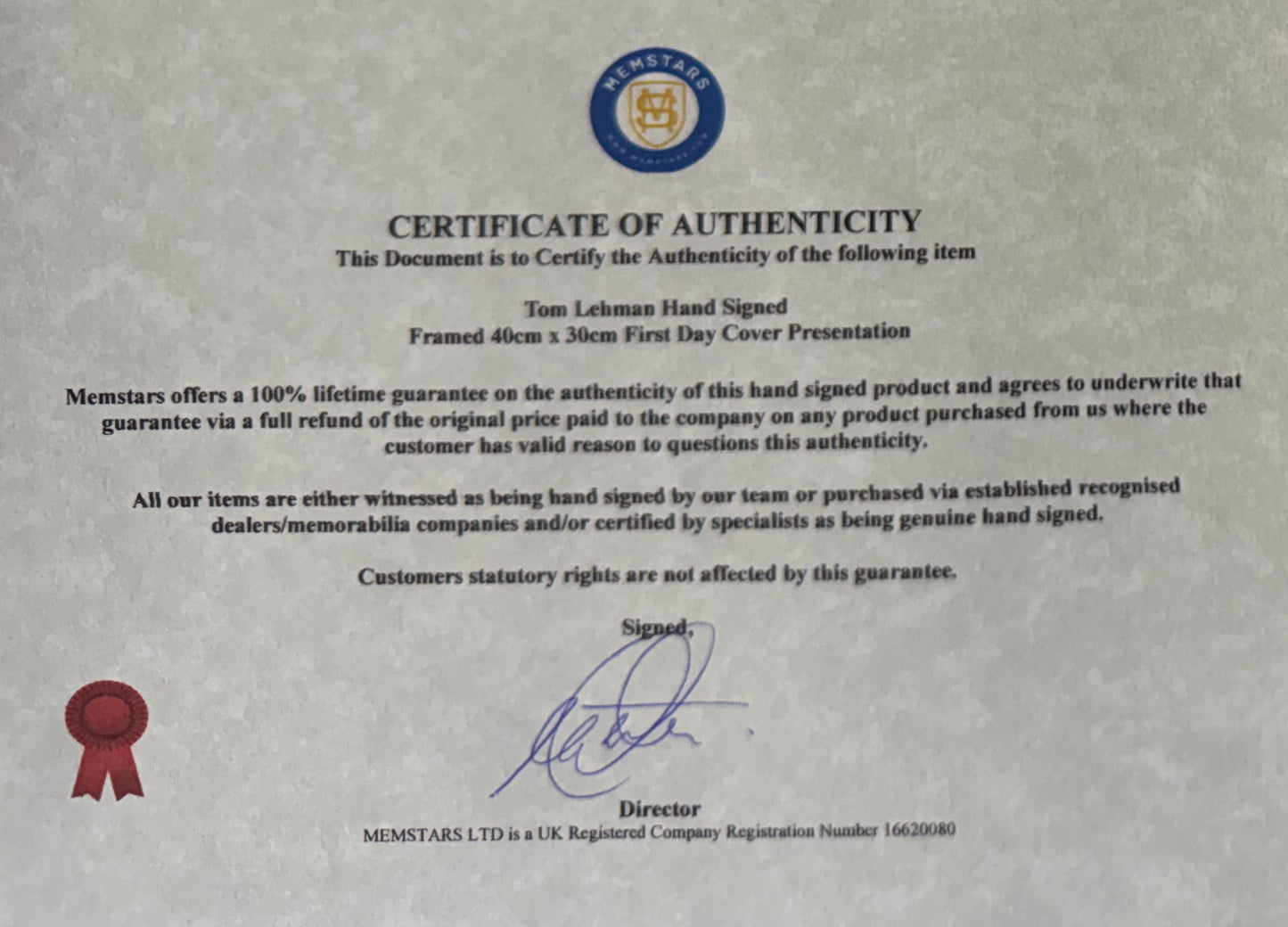 Tom Lehman, Golf Legend, Hand Signed First Day Cover FDC 40cm x 30cm Framed With COA