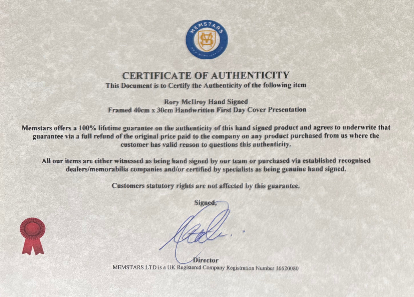 Rory McIlroy, Golf Legend, Hand Signed First Day Cover FDC 40cm x 30cm Framed With COA