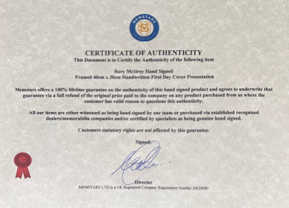 Rory McIlroy, Golf Legend, Hand Signed First Day Cover FDC 40cm x 30cm Framed With COA