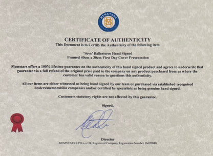 Seve Ballesteros, Golf Legend, Hand Signed First Day Cover FDC 40cm x 30cm Framed With COA