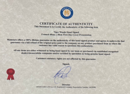 Tiger Woods, Golf Legend, Hand Signed First Day Cover FDC 40cm x 30cm Framed With COA