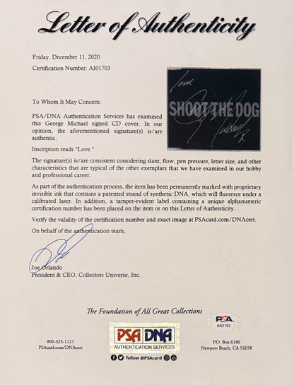 George Michael, Hand Signed Framed CD Cover Presentation & PSA COA