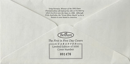 Greg Norman, Golf Legend, Hand Signed First Day Cover FDC 40cm x 30cm Framed With COA