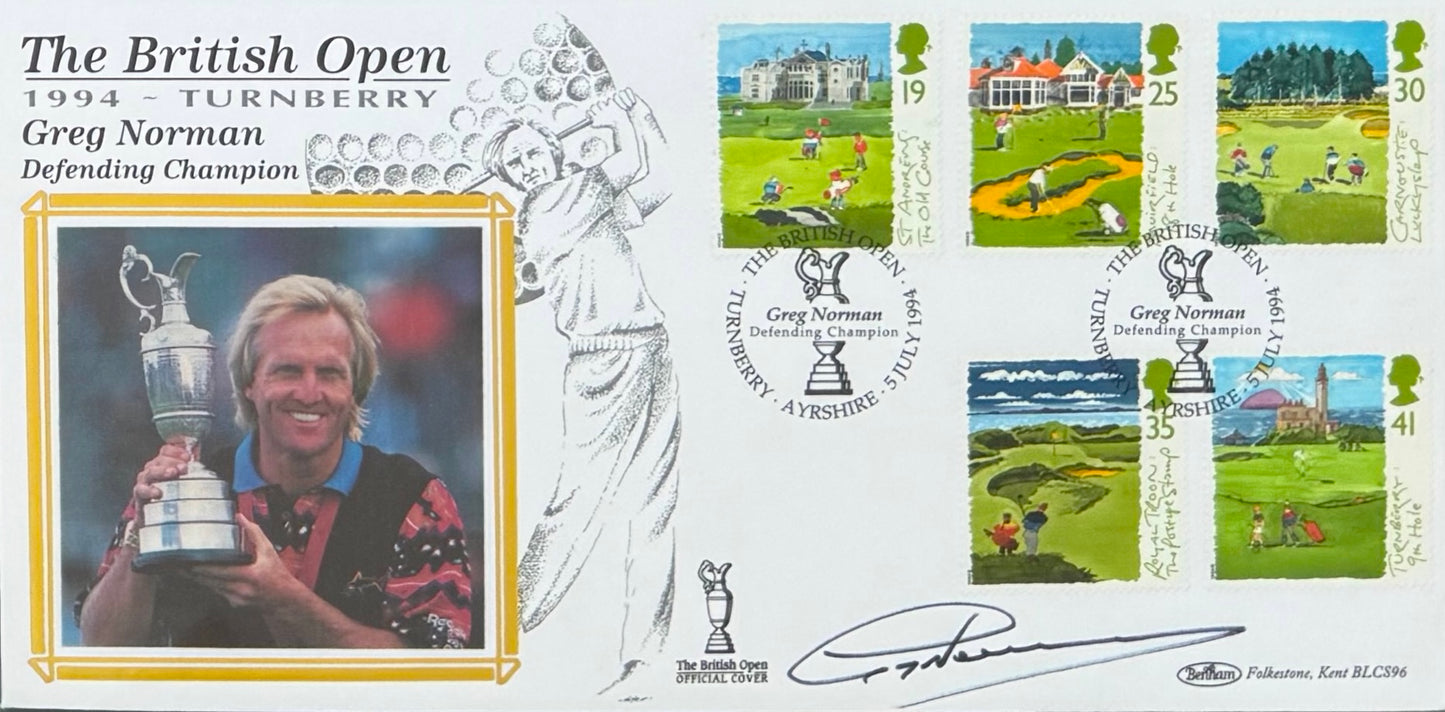 Greg Norman, Golf Legend, Hand Signed First Day Cover FDC 40cm x 30cm Framed With COA