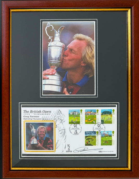 Greg Norman, Golf Legend, Hand Signed First Day Cover FDC 40cm x 30cm Framed With COA