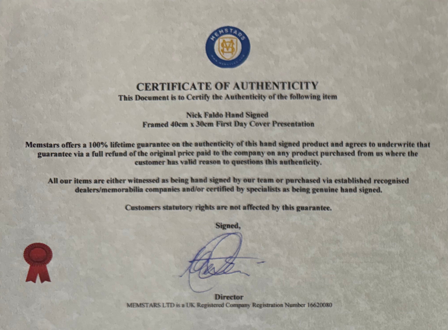 Nick Faldo, 'The Open' Golf Legend, Hand Signed First Day Cover FDC 40cm x 30cm Framed & COA