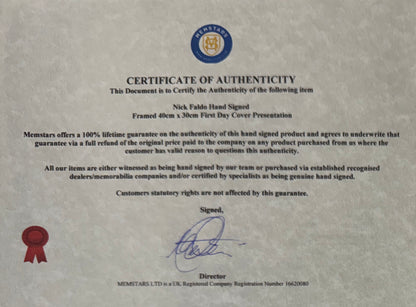 Nick Faldo, 'The Open' Golf Legend, Hand Signed First Day Cover FDC 40cm x 30cm Framed & COA