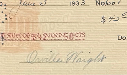 Orville Wright, The 'Wright Brothers', Iconic Aviators, Hand Signed Cheque With COA