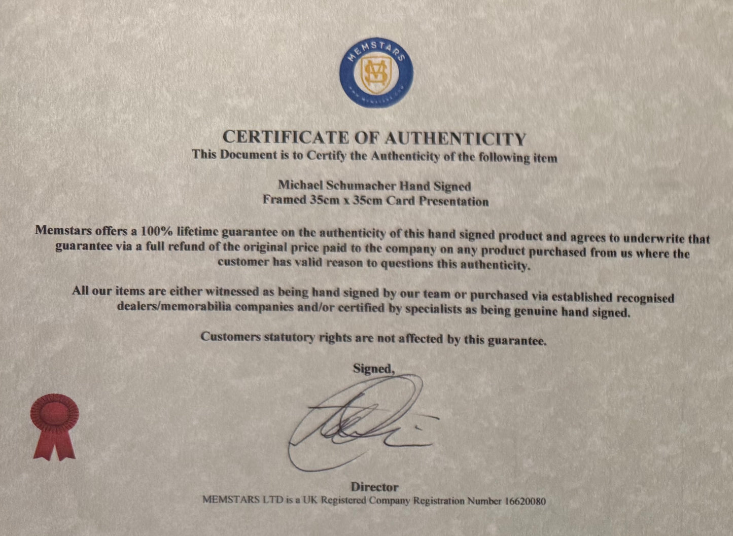 Michael Schumacher, F1 Legend, Hand Signed Framed Photo Presentation With COA