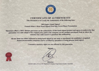 Bill Rogers, 'Open' Golf Legend, Hand Signed First Day Cover FDC 40cm x 30cm Framed With COA