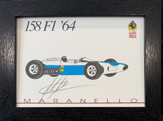 John Surtees, F1, Motorcycle, Ferrari Legend, Hand Signed Official Ferrari Postcard & COA