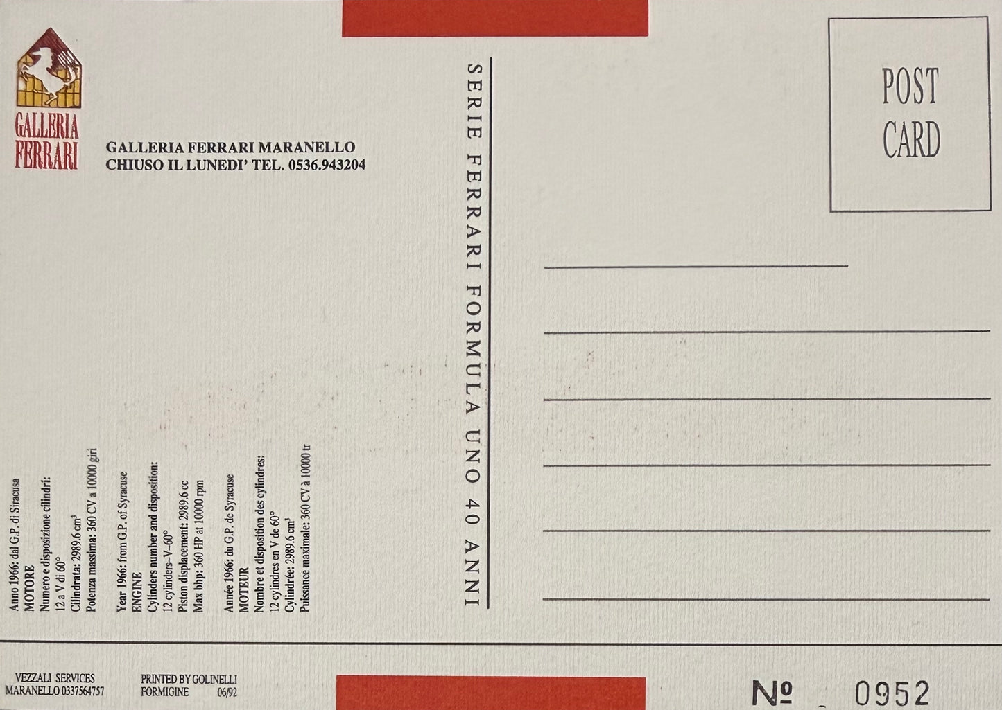 John Surtees, F1, Motorcycle, Ferrari Legend, Hand Signed Official Ferrari Postcard & COA