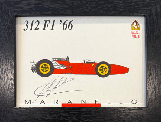 John Surtees, F1, Motorcycle, Ferrari Legend, Hand Signed Official Ferrari Postcard & COA