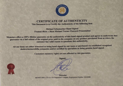 Michael Schumacher, F1 Legend, Hand Signed Framed Michael Turner Photocard Presentation With COA