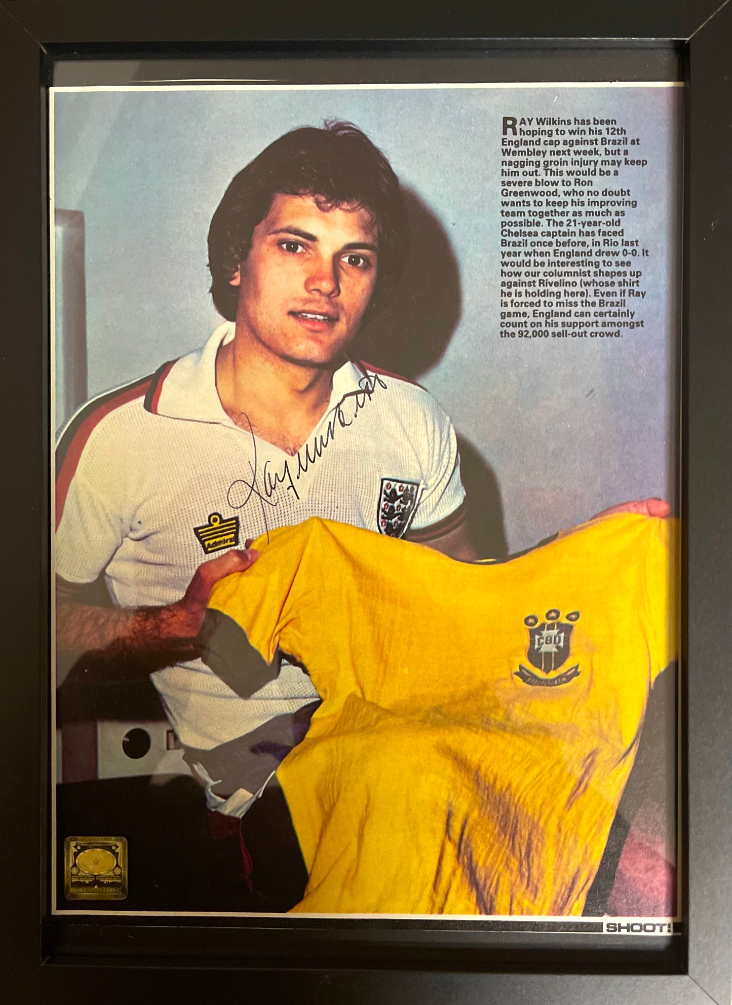 RAY WILKINS HAND SIGNED ENGLAND MAGAZINE PAGE WITH COA