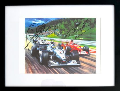 Michael Schumacher, Mika Hakkinen, F1 Legends, Hand Signed Framed Michael Turner Presentation & COA
