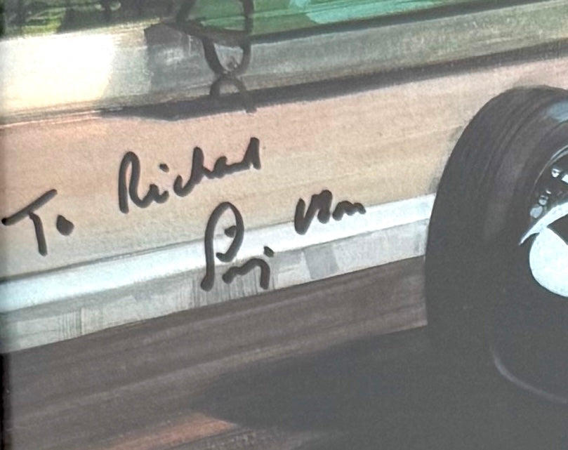 Sir Stirling Moss Hand Signed Framed 25cm x 20cm Michael Turner Print With COA