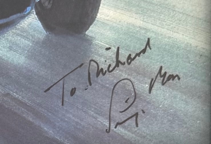 Sir Stirling Moss Hand Signed Framed 25cm x 20cm Michael Turner Print With COA