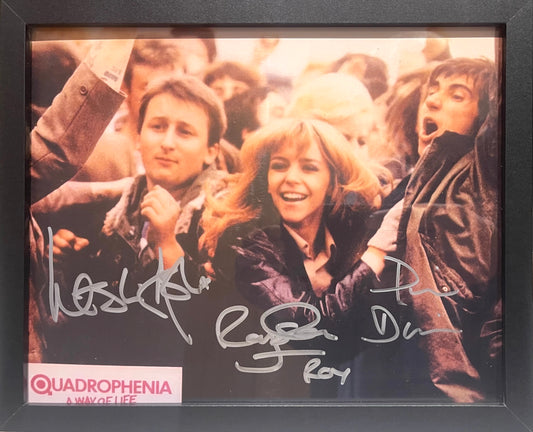 PHIL DANIELS, ROY EDWARDS, AND LESLIE ASH, QUADROPHENIA, HAND SIGNED 10' X 8' INCH FRAMED PHOTO WITH COA