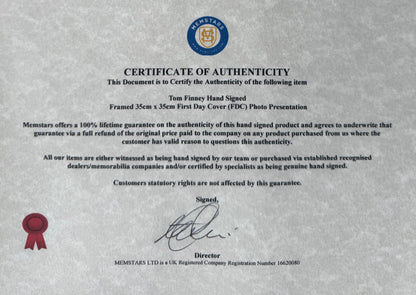 Tom Finney, PNE England Legend, Hand Signed Framed First Day Cover & COA