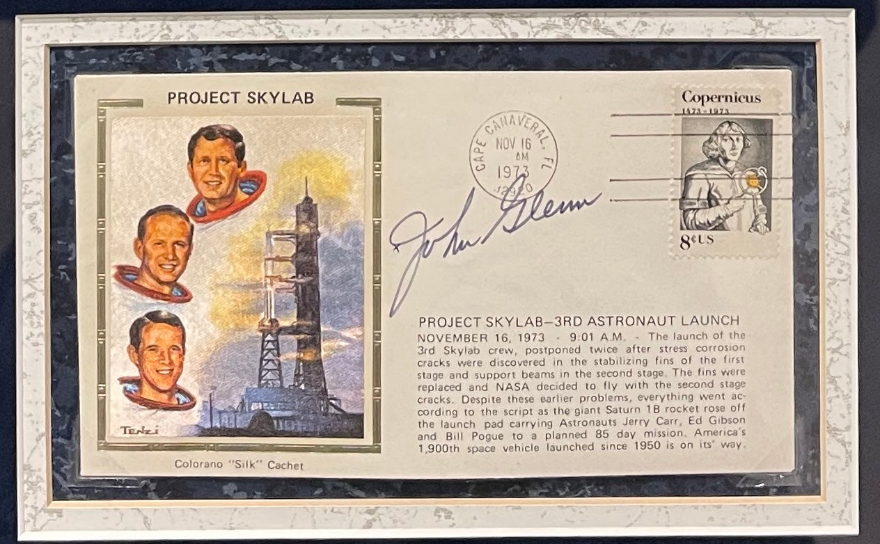 JOHN GLENN HAND SIGNED NASA FDC PRESENTATION WITH COA