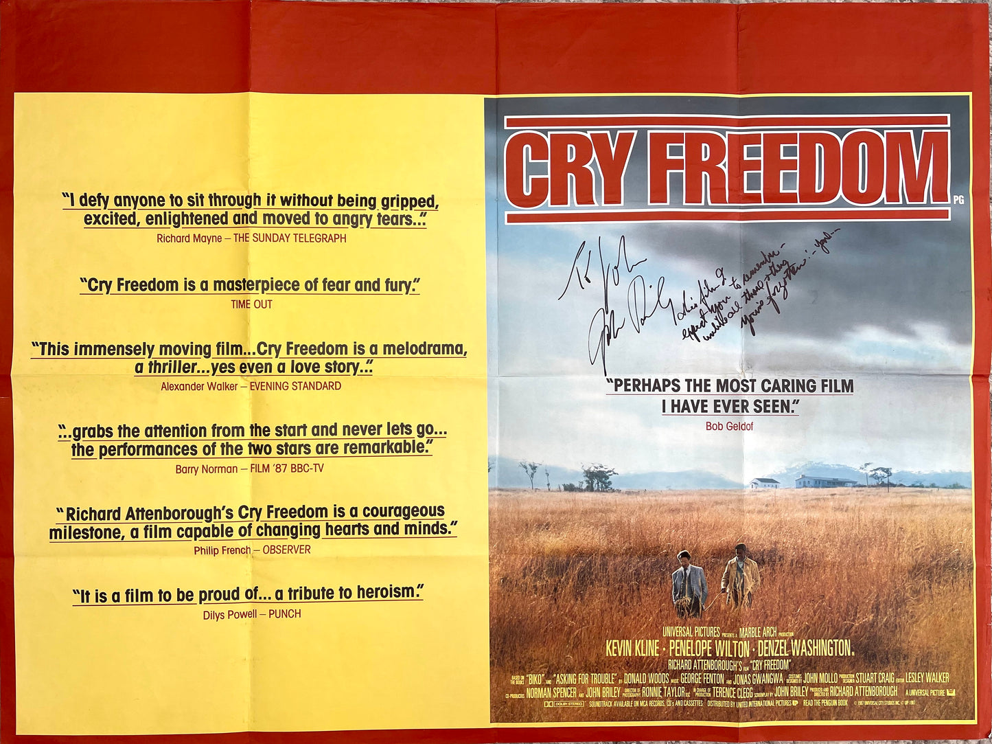 CRY FREEDOM HAND SIGNED BY JOHN BRILEY CINEMA POSTER WITH COA
